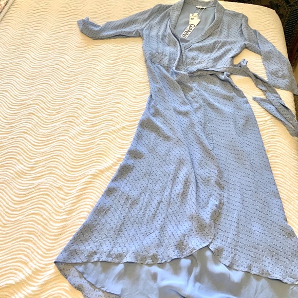 NEW! Ganni Blue Floral High Low Wrap Dress Size 8-10 - Picture 8 of 10